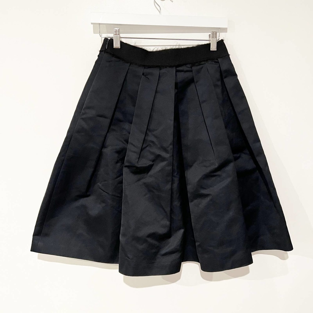 Derek Lam 10 Black Satin Flare Raw Edge Ribbon Waistband Mini Sz 6